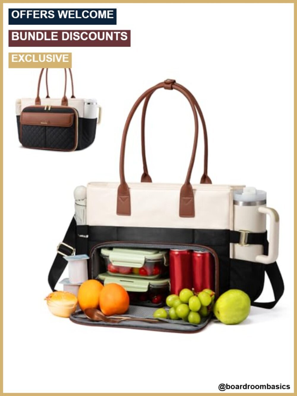 Laptop Briefcase Tote Bag with Accordion File Pocket, Insulated Lunch
